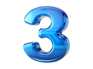 Shiny Blue Number Three: 3D Render, High-Resolution Image