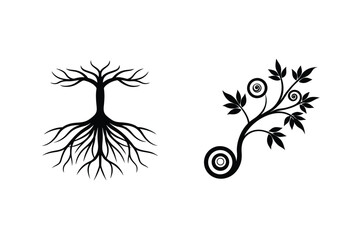 Black Tree Silhouette Vector Set Artistic Floral Branch Elements Isolated