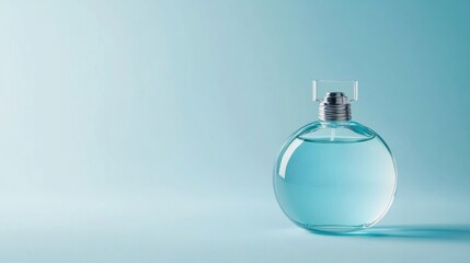 Elegant, light-blue perfume bottle