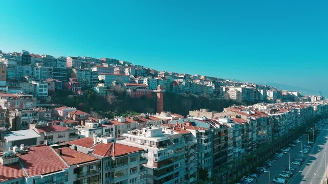 4k view of Izmir historical elevator tower