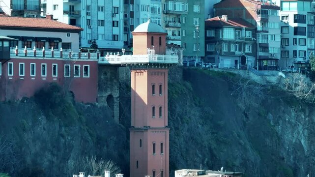 4k view of Izmir historical elevator tower