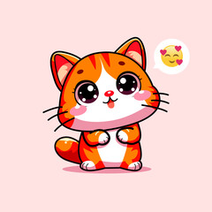 PrintCute chubby cartoon cat in kawaii style with a joyful expression. Perfect for stickers, childrens illustrations, mascots, or digital content. High-resolution vector art.