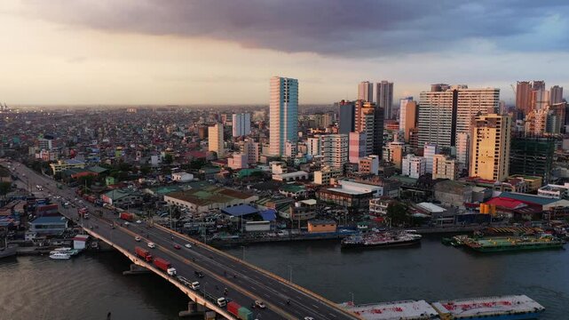 The Historic Center of Manila is crossed by an expressway, in Asia, in the Philippines, on the island of Luzon, in summer, on a sunny day.&nbsp;