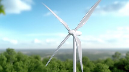 Wind turbine atop a hill, bathed in sunlight