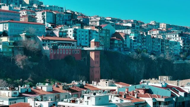 4k view of Izmir historical elevator tower