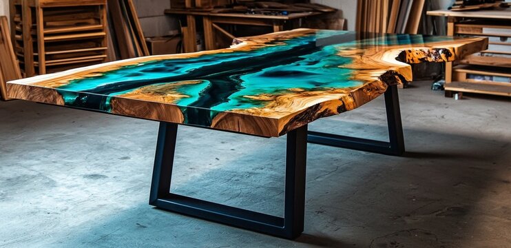 One-of-a-kind an epoxy river table with customized features.