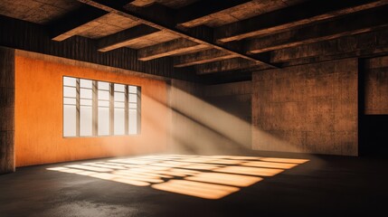 Industrial warehouse interior illuminated by sunlight streaming through a window.