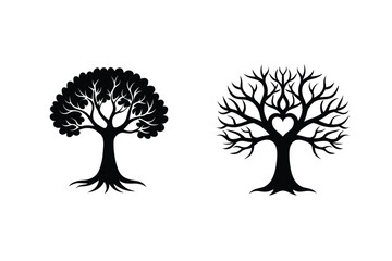 Two Silhouette Trees With Heart Shape Vector Art Illustration Design Element