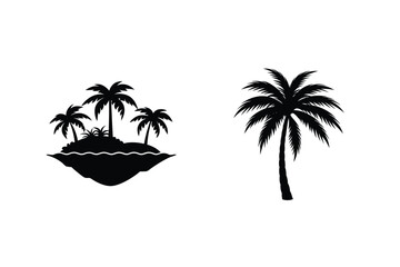 Tropical Island Silhouette With Palm Trees Vacation Concept Black And White Vector
