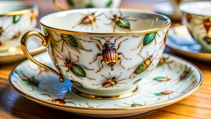 Fototapeta premium Ornate Teacup with Insect Decoration