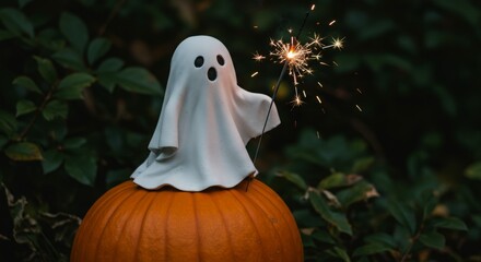 Ghostly Halloween fun! Spooky season vibes with a cute ghost and a sparkler.