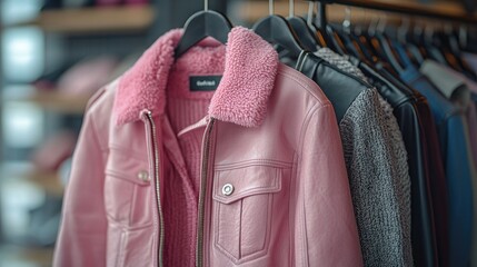 Pink Leather Jacket on Display in a Clothing Store