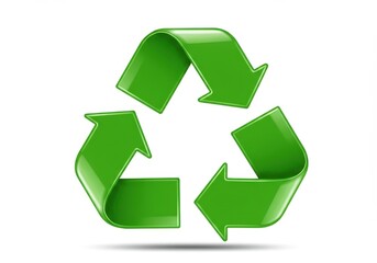 Obraz premium A green recycle symbol with arrows in a triangular shape on a white background in a glossy style