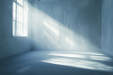 A cold studio room illuminated by faint icy white lighting and sharp edges.
