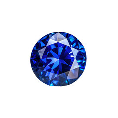 A macro image of a loose brilliant-cut sapphire, highlighting its play of light and deep blue color with intricate facets.