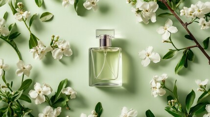 Floral perfume bottle surrounded by blossoms (1)