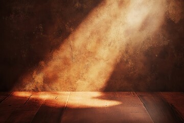 A cozy background with brown-toned walls and soft shadows under a spotlight.