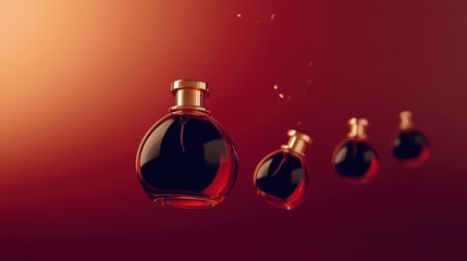 Obraz premium Luxury perfume bottles in mid-air, elegant design