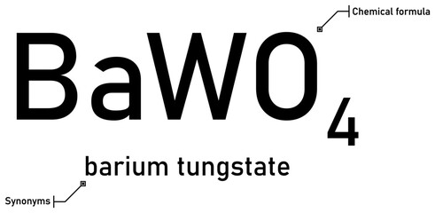 Barium tungstate chemical formula and synonyms with callout titles