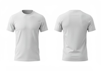 Front and back view of a plain white t-shirt on a white background for design mockups and apparel advertising