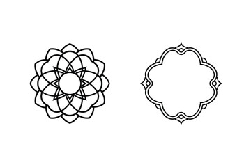 Elegant Geometric Mandala And Ornate Frame Vector Illustrations Isolated On White Background
