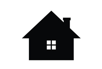 Home silhouette. This image shows a black silhouette of a house with a chimney and a window, representing a residence or dwelling. Vector clipart illustration design.