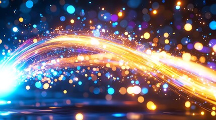 Obraz premium Abstract Artistic Interpretation of Space and Time with Glowing Particles and Waves