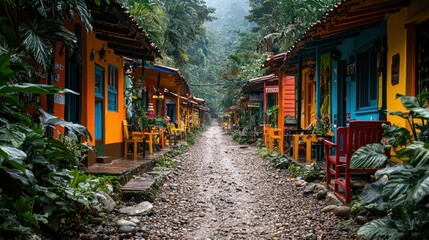 Fototapeta premium Vibrant Colombian Village nestled in Lush Green Mountains