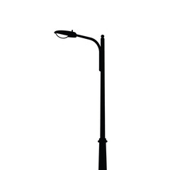 Street light silhouette. This image shows a street light silhouette, also known as a lamp post or street lamp, against a white background. Vector clipart illustration design.