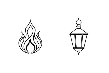 Fire And Lantern Line Art Minimalist Black And White Illustration Simple Design