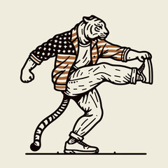Fototapeta premium tiger wear american flag Exercising. Funny Animal Vector Clip art. Feline patriot workout usa apparel fitness routine.