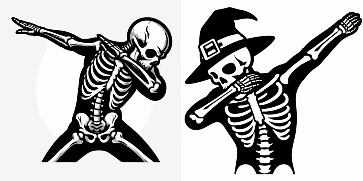 skeleton wear halloween costume and pose dabbing. Funny Animal Vector Clip art. Bone apparel spooky festivity gesture trend.
