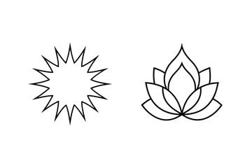 Obraz premium Minimalist Sun And Lotus Flower Line Art Vector Icons Design