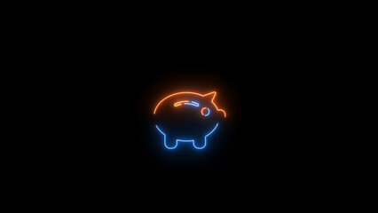 Neon glow Piggy bank icons illustration