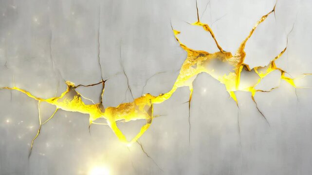 Golden crack wall glowing with light, golden crack wall symbolizing resilience, golden crack wall healing with glowing golden crack wall energy for symbolic transformation