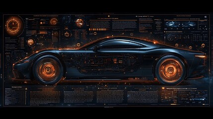 Futuristic Sports Car Digital Visualization with Glowing Orange Details