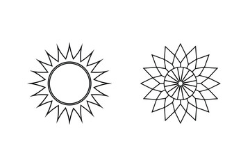 Simple Black Line Art Of Sun And Geometric Flower Shapes Isolated
