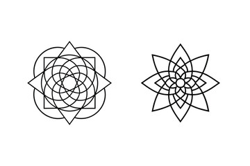 Fototapeta premium Two Intricate Geometric Designs With Complex Line Art Shapes Vector Illustration