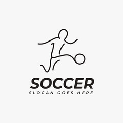 Minimal person soccer logo vector with line art style on white background