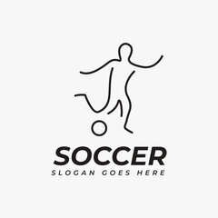 Minimal person soccer logo vector with line art style on white background
