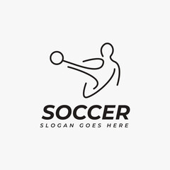 Minimal person soccer logo vector with line art style on white background