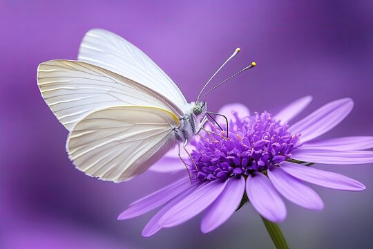White butterfly on purple flower
