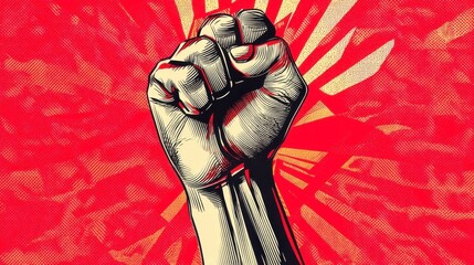 May 1st International Workers Day Celebration Graphic with raise  