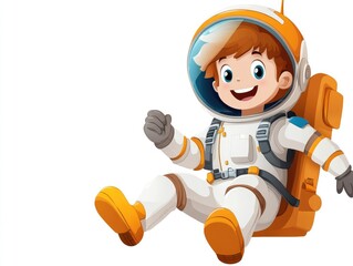 Fototapeta premium Cartoon astronaut boy, cheerful and relaxed