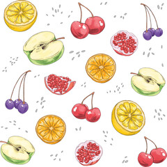 Fruit icon illustration for fabric pattern