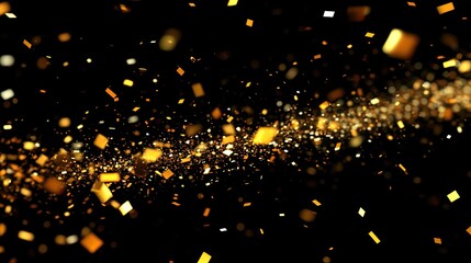Falling Golden Confetti Streamers on Black, Golden Party Decoration Items Stream Down