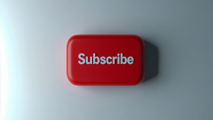 A flat-style red subscribe button with the word 'Subscribe', designed on a clean white background,
