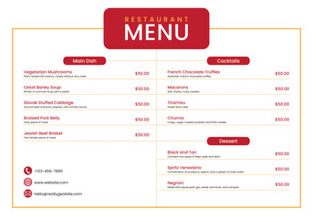 Simple Restaurant Food Menu Landscape Template