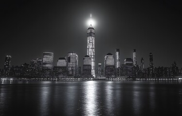 Fototapeta premium Striking black and white skyline of new york city at night