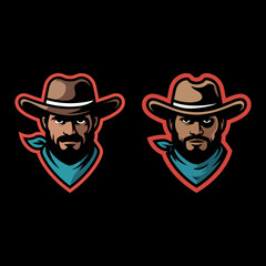 Stylized Cowboy Head Mascot Logo Set Vector Graphic